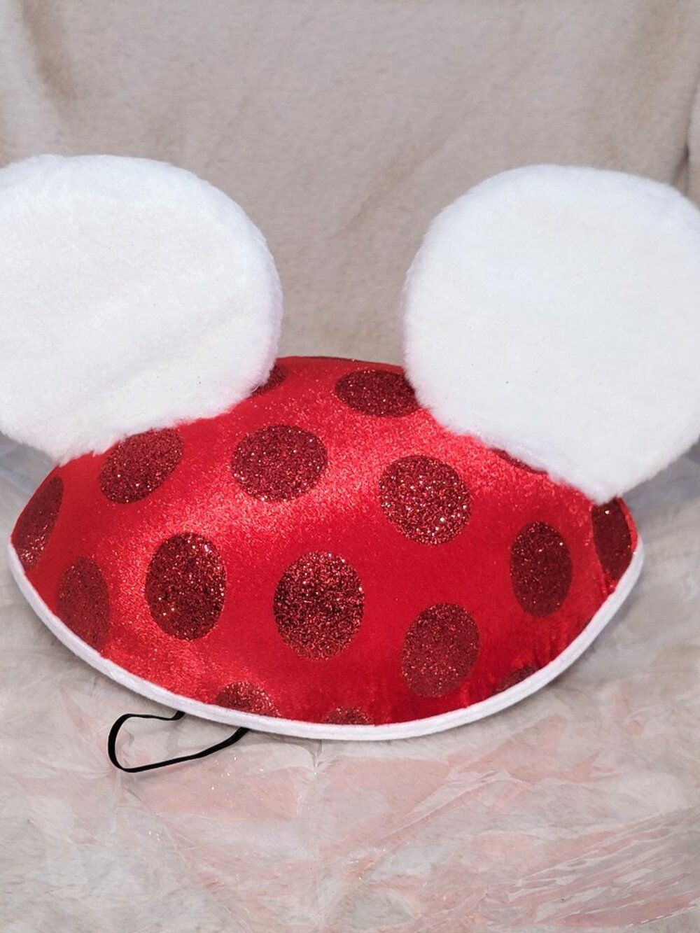 NWT Disney Parks Youth Minnie Mouse Christmas Ears Hat Red Glitter White Fuzzy